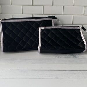 Quilted Black & Silver Gray Cosmetic Bags Set